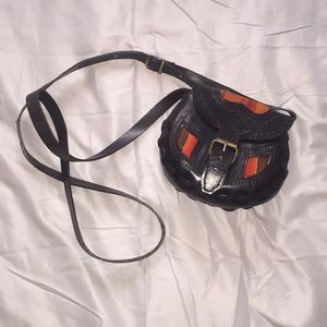 Vintage leather and wool purse